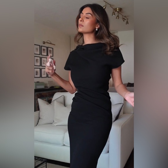 Zara Black Draped Sheath Dress - Picture 1 of 9